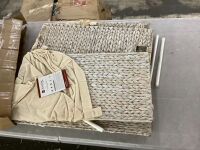 Large Water Hyacinth Double Laundry Hamper Basket w/ 2 Liner Bags