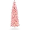 7.5' Pre-Lit Snow Flocked Pink Artificial Pencil Christmas Tree