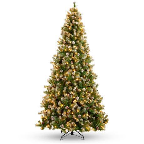 7.5' Pre-Lit Pre-Decorated Christmas Tree w/ Flocked Tips, Pinecones