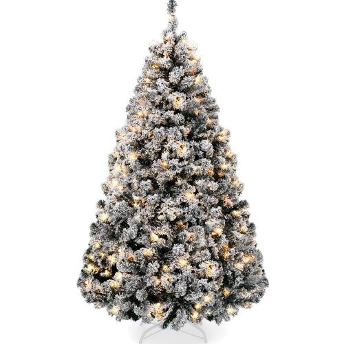 6' Pre-Lit Black Flocked Artificial Pine Christmas Tree w/ White Lights