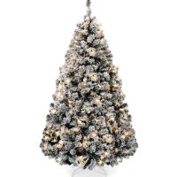 6' Pre-Lit Black Flocked Artificial Pine Christmas Tree w/ White Lights