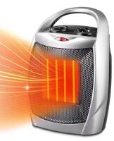 Lot of (2) R.W.FLAME 1,500-Watt Compact Indoor Small Ceramic Electric Heater with Adjustable Thermostat and Carry Handle, Sliver