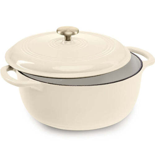 Cast-Iron Dutch Oven Kitchen Cookware w/ Enamel, Handles - 7.5qt