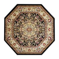 Masada Rugs Traditional Octagon Area Rug, Black Bellagio, 4 x 4