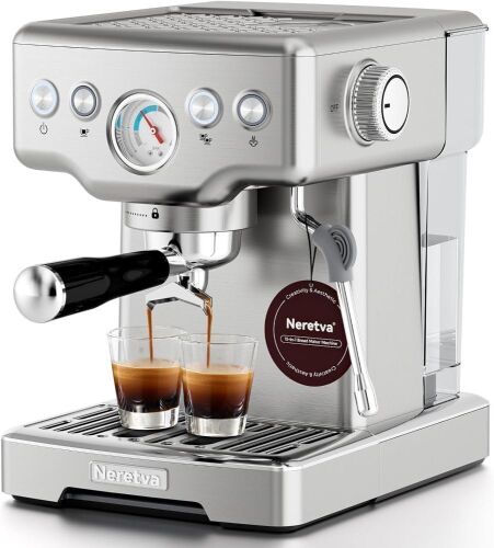 Neretva 15 Bar Espresso Machine with Visible Pressure Guage and Milk Frother
