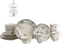 222 Fifth Adelaide 16-Piece Casual Grey Porcelain Dinnerware Set, Service for 4