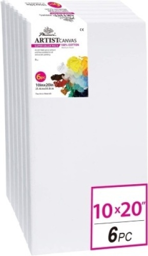 Phoenix White Cotton Stretched Artist Canvas, 10" x 20", 6 Pack - NEW