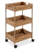 3-Tier Water Hyacinth Rolling Utility Cart w/ Weaved Baskets