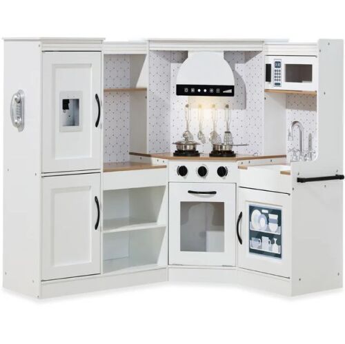 Pretend Play Corner Kitchen Wooden Toy Set for Kids w/ Lights, Sounds