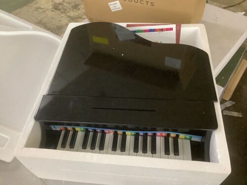 Kids Mini Wooden Grand Piano w/ Lid, Bench, Music Rack - Lids Needs Reattached