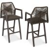 Set of 2 Indoor/Outdoor Aluminum Swivel Barstools with Arms All-Weather Rope