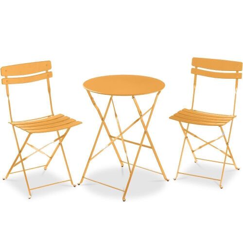 3-Piece Small Folding Patio Bistro Set w/ 2 Chairs