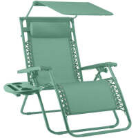 Folding Zero Gravity Recliner Patio Lounge Chair w/ Canopy, Side Tray