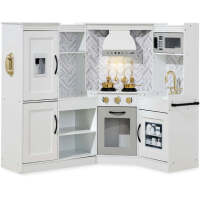 Pretend Play Corner Kitchen Wooden Toy Set for Kids w/ Lights, Sounds