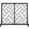 2-Panel Wrought Iron Geometric Fireplace Screen w/ Magnetic Doors - 44x33in
