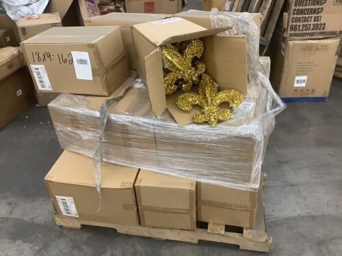 Pallet of (18) Cases of Gold Fleur de Lis Decorations, 9 per Case