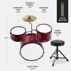 Kids Beginner 3-Piece Drum, Musical Instrument Set w/ Sticks, Stool, Pedal - 2