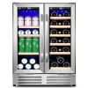 Velivi 24 in.Dual Zone 18-Wine Bottles and 88-Can Built-In and Freestanding with French Door Beverage Cooler in Stainless Steel