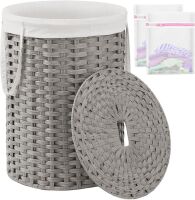 Round Rattan Laundry Basket with Lid and Handles 29.1 Gal