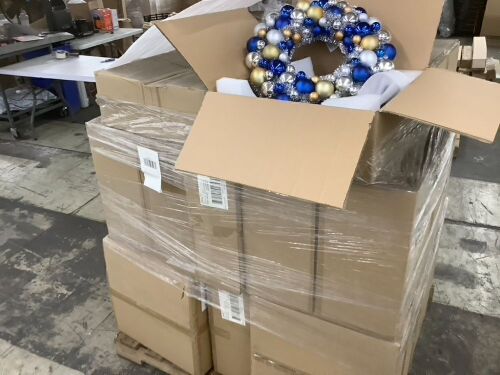 Pallet of (28) Cases of Hanukkah Metallic Bulb Wreath, 2 per Case