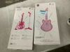 Lot of (2) 19in Kids Flash Guitar, Pretend Play Musical Instrument Toy for Toddlers w/ Mic, Stand