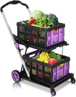Multi Use Utility Cart Adjustable Portable Trolley with 2 Storage Crate