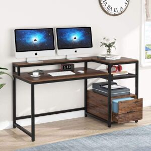 TIYASE 59" Computer Desk with Hutch and Storage Shelves