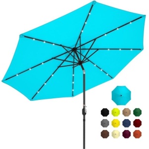 10ft Solar LED Lighted Patio Umbrella w/ Tilt Adjustment, Fade-Resistance 