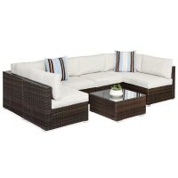 7-Piece Modular Wicker Sectional Conversation Set w/ 2 Pillows, Cover