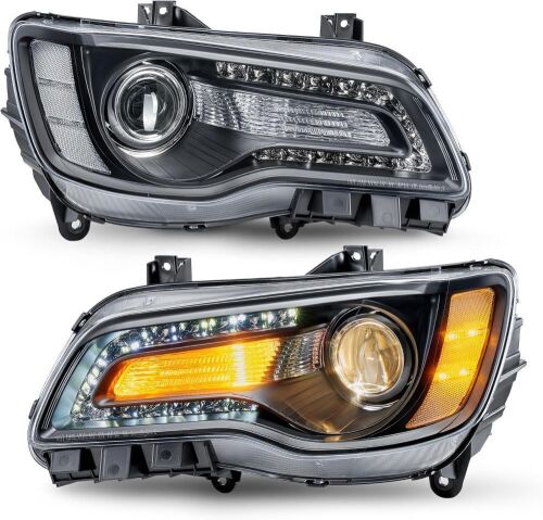 VRC Headlights Assembly Compatible with 2011-2023 Chrysler 300 300C Halogen Model, Projector Headlamp w/LED DRL Driver & Passenger Side