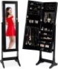 Standing Mirror Armoire, Lockable Jewelry Storage Organizer Cabinet w/ Velvet Interior, 3 Angle Adjustments&nbsp;