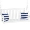 Wooden Curved Back Hanging Porch Swing Bench w/ Mounting Chains,&nbsp;48in&nbsp;