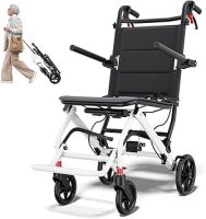 Super Lightweight Transport Wheelchair. Easy to Travel, Locking Hand Brakes, User-Friendly, Folding, Portable. for Adults or Child (up to 220lbs)