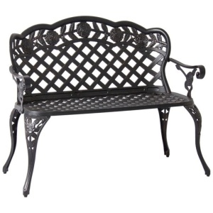 2-Person Aluminum Bench w/ Lattice Backrest and Seat, Rose Detailing 