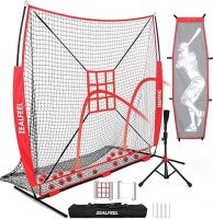 Baseball Net, 7x7 ft Pitching & Batting Net with Dummy Batter, Large Ball Collection System, 2 Strike Zones, Batting Tee, Carry Bag, Baseball Softball Net for Batting Pitching Hitting