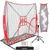 Baseball Net, 7x7 ft Pitching & Batting Net with Dummy Batter, Large Ball Collection System, 2 Strike Zones, Batting Tee, Carry Bag, Baseball Softball Net for Batting Pitching Hitting