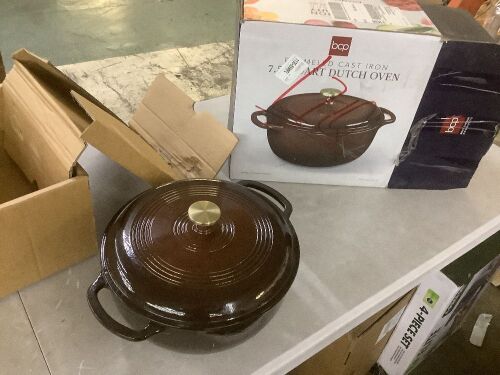 Cast-Iron Dutch Oven Kitchen Cookware w/ Enamel, Handles - 7.5qt