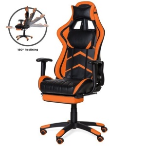 Ergonomic Swivel Reclining Office Racing Gaming Chair w/ Footrest, Lumbar Support  