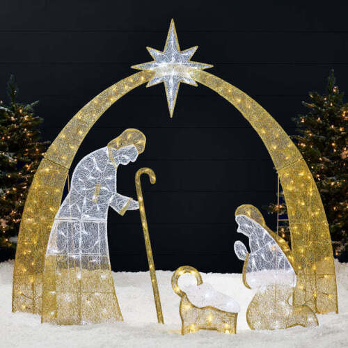 Lighted 2D Christmas Nativity Scene Outdoor Decor w/ Twinkling LED Lights