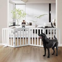 Freestanding Wooden White Pet Gate, 24" H, 4 Panels