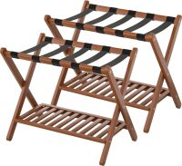 Luggage Racks Set Of 2 Suitcase Stand Foldable With Storage Shelf For Guest Room Hotel Essentials Solid Bamboo Heavy-Duty Item Holder
