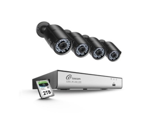 Loocam 4K Ultra HD Home Security Camera System, 8 Channel H.265+ Video DVR and 4x 8MP&nbsp;Weatherproof IP67 Surveillance Bullet Cameras, 150ft Night Vision, Remote Access, Motion Alert, 2TB HDD&nbsp;