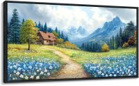 Framed Wall Art Landscape Paintings, Blue Misty Mountains Rustic Canvas Prints Farmhouse Cottage Wall Pictures