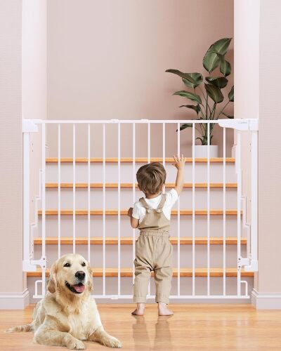 34" Extra Tall No Bottom Bar Baby Gate for Stairs, Wall Mounted Dog Gate Indoor for Larger Pets, Expandable
