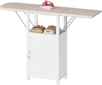 Ironing Board with Storage Cabinet, Folding Ironing Board with Extra Storage, Solid Wood Fold Down Ironing Station with Heat-Resistant Sponge for Small Spaces, Laundry Room