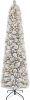 Pre-Lit Flocked Portland Pine Pencil Christmas Tree with 300 Clear Lights, 410 Realistic Dense Snow Flocked Branch Tips, Easy Setup Artificial Trees with Sturdy Metal Stand