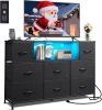 WLIVE Black Dresser Entertainment Center with LED Lights & Charging Station, 8 Fabric Drawers, Fits 45, 50, 55 inch TV