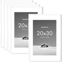 20x30 Photo Frames with 16x24 Removable Mat, High Definition Plexiglass, White, 5 Pack