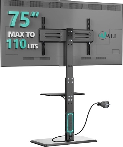 WALI Floor TV Stand with Power Outlet & AV Shelf, for 32-75 inch TV up to 110 lbs, Swivel and Height Adjustable