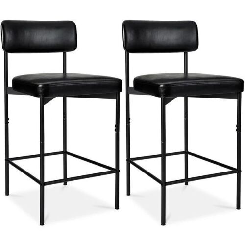 Set of 2 Armless Counter Height Bar Stools, Modern PU Faux Leather Stools